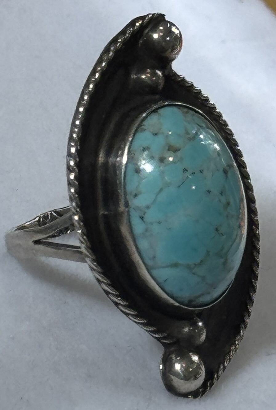 Vintage LMV Luis Martinez Vazquez Turquoise Sterling Silver Taxco Ring Size 6